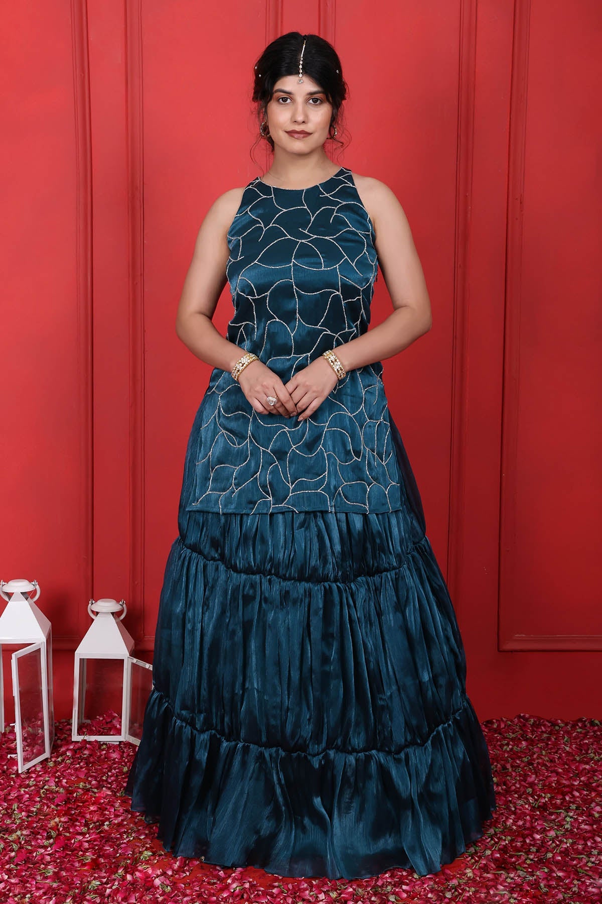 Buy Blue Halter Neck Lehenga Set by Namita Sharma for women online at ScrollnShops